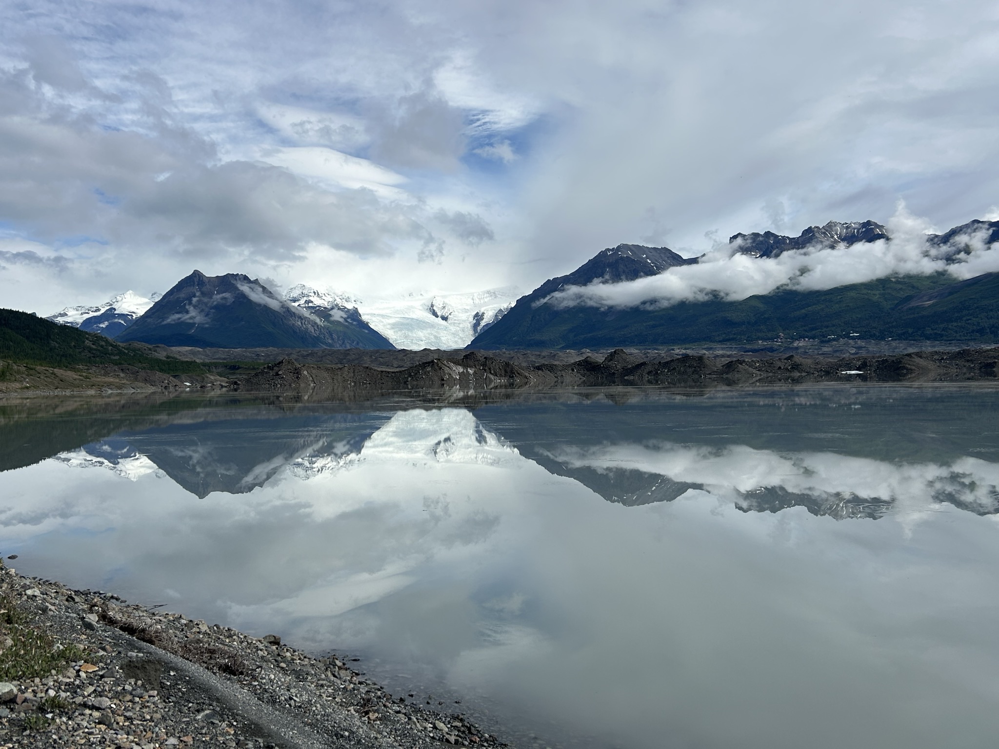 Glacier and mountains reflected in an Alaskan lake